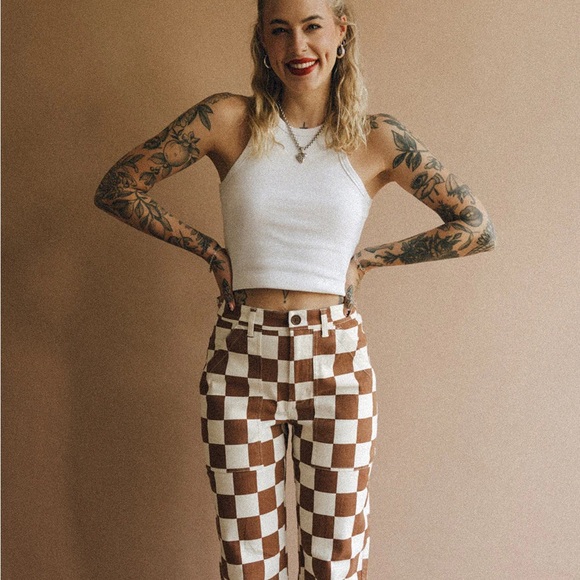 P&Co Service Fatigue Pants - Rust Checkerboard 16 UK 14 US NWOT - Picture 2 of 6